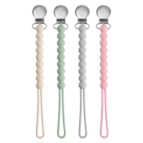 Pacifier Clips for Boys Girls - MORIBOX 4 Pack Paci Clip Soothe Baby Binky Holder for Shower Birthday Gift