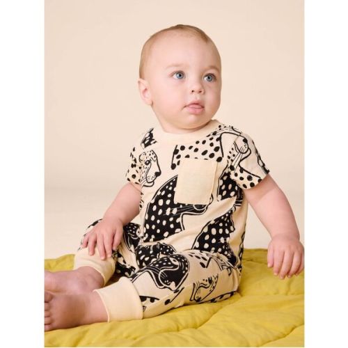 Pocket Baby Romper, Block Print Jaguar - Tea Collection | Maisonette