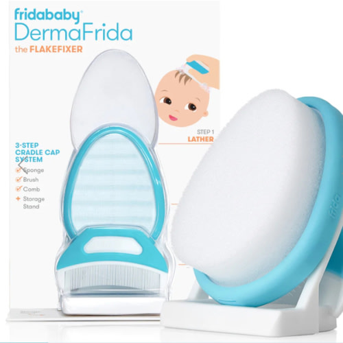 DermaFrida the FLAKEFIXER Cradle Cap System - Sponge, Brush and Comb – Frida | The fuss stops here.