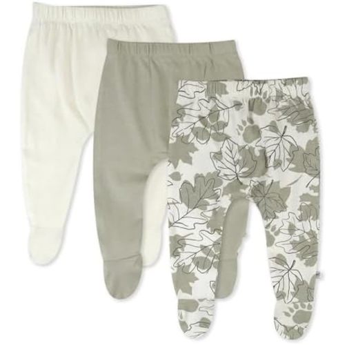 HonestBaby 3-Pack Footed Pants Roomy Fit Pull on Bottoms 100% Organic Cotton for Infant Baby Boys, Girls, Unisex