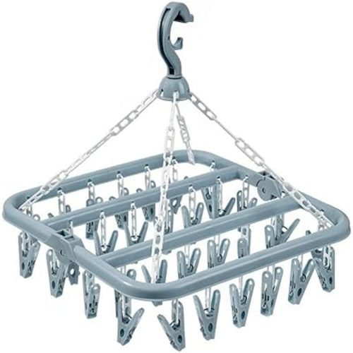 Clothes Drying Hanger with 32 Clips and Drip Foldable Hanging Rack (Light Pink)
