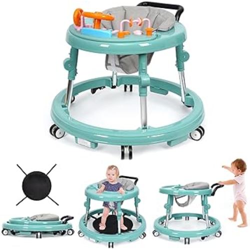 Music and Lights Baby Walker Foldable with 9 Adjustable Heights, Baby Walker with Wheels Portable, Infant Toddler Walker for Baby Boy Girls 6-18 Months