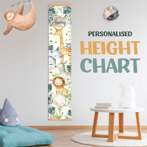 Personalized Growth Chart for Kids, Safari animal height chart, Jungle Boho neutral nursery decor 1st birthday baby gift Scandi Height Chart