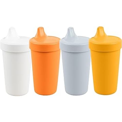 Re-Play Made in USA 10 Oz. Sippy Cups for Toddlers, Pack of 4 - Reusable Spill Proof Cups for Kids, Dishwasher/Microwave Safe - Hard Spout Sippy Cups for Toddlers 3.13" x 6.25", Modern Orange
