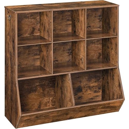 HOOBRO Kids Bookshelf, Toy Storage Cabinet, Kids Toy Organizer, 8 Cubicles, Bookcase Footboard, Bookshelf for Kids, for Playroom, Bedroom, Nursery, School, Rustic Brown FG35CW01G1
