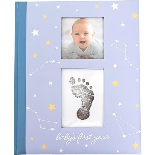 Constellation Baby Memory Book, First 5 Years Baby Milestone Book, Pregnancy Journal, Gender Neutral Newborn Keepsake, With Ink Pad For Baby's Handprint or Footprint, Blue