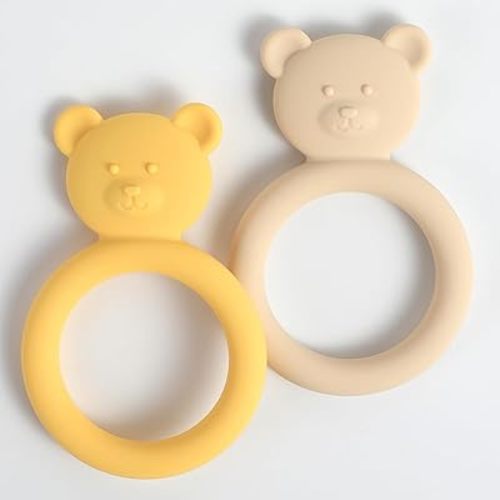 Silicone Baby Teether, Teething Toy Ring for Babies, Easy to Hold Design, BPA Free (Muted Yellow + Shifting Sand)