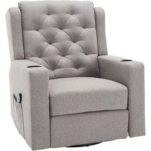 Wide Seat Massage Swivel Rocker Recliner Chairs Oversized Manual Reclining Rocking Glider Chairs with Cup Holders Tufted Fabric Massaging Recliners for Adults, Grey