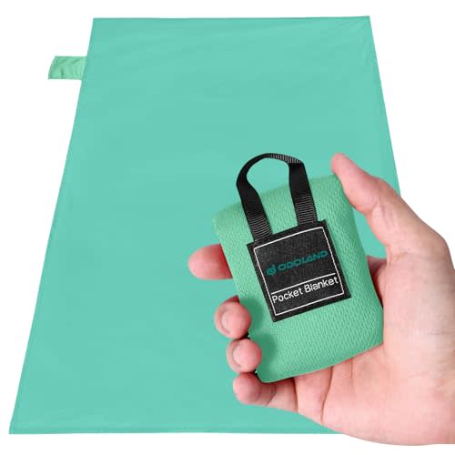 Odoland Beach Blanket Picnic Blanket, 43.3" x 27.5" SandProof Waterproof Outdoor Pocket Blanket with Portable Bag, Foldable Lightweight Sand Free Mat for 1 People Hiking, Camping, Travel, Light Green
