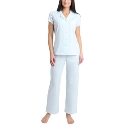 Laura Ashley Women's Pajamas 2 Piece Cotton Blend Notch Collar Button Down PJ Set