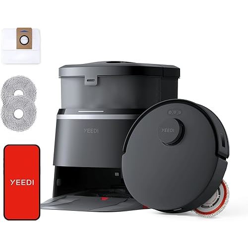 Yeedi M12 PRO+ Robot Vacuum and Mop, 11000Pa Strong Suction, ZeroTangle Technology, TruEdge Deep Mopping, Auto Mop Washing/Drying, Auto-Lift Mopping, Mini Omni Station, Black