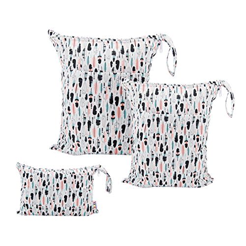 ALVABABY 3pcs Baby Cloth Diaper Wet Dry Bags Waterproof Reusable with Two Pockets Travel Beach Pool Daycare Soiled Baby Items Yoga Gym Bag for Swimsuits or Wet Clothes 3L-H1