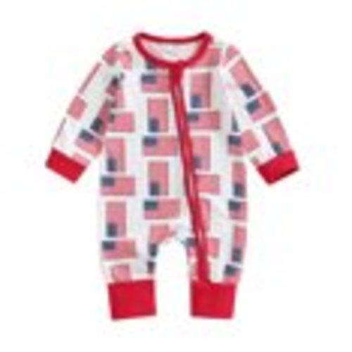 MIPREWUY Baby Boys Independence Day Romper Long Sleeve Crew Neck Flag Print Casual Jumpsuit