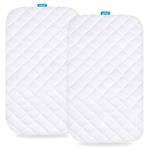 Bassinet Mattress Pad Cover Compatible with Mika Micky Bedside Sleeper, 2 Pack, Waterproof Quilted Ultra Soft Bamboo Sleep Surface, Breathable and Easy Care