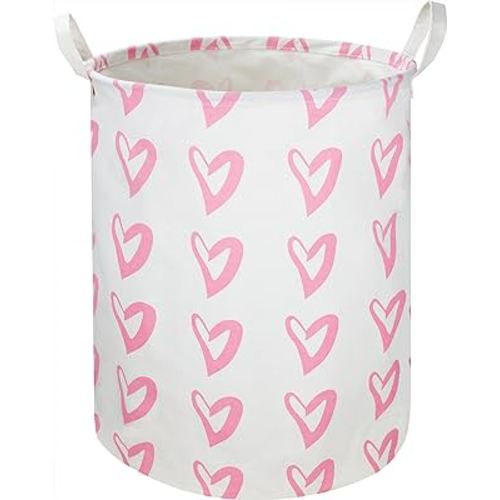 Pink Laundry Basket,Waterproof Baby Girls Nursery Hamper, Girls' Room Decor,Kids Toys Storage Bin,Gift Basket(Pink Heart