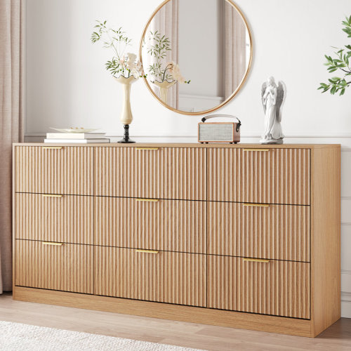 Ebern Designs Fluted Dresser For Bedroom With 9 Drawers, 63" Wide Modern Chest Of Drawers With Metal Handle & Reviews | Wayfair