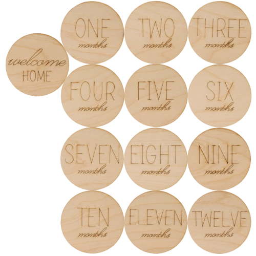 Monthly Baby Milestone Wooden Circles, Pack of 1 Sets of 13 Baby Photoshoot Props for Monthly Pregnancy/Baby, by Woodpeckers
