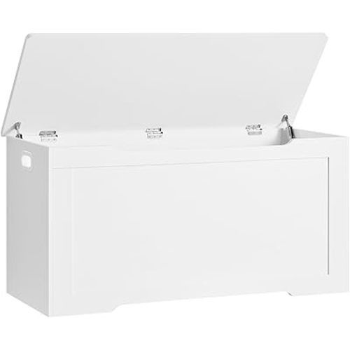 usikey 39.4” Toy Chest, Toy Box for living room, Storage Chest with 2 Safety Hinges, Lift Top Storage Bench, Storage Trunk, for Bedroom, Entryway, White