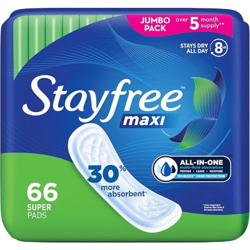Stayfree Maxi Pads for Women, Super - 66 Count