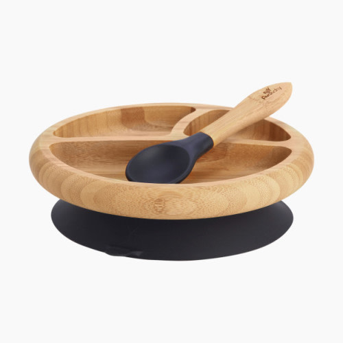 Avanchy Bamboo Suction Baby Plate + Spoon - Black