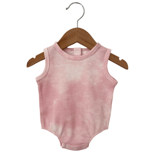 Organic Waffle Bubble Romper, Ballet Pink Tie Dye