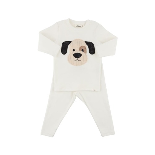 Puppy Face Applique Long Sleeve Two Piece Set