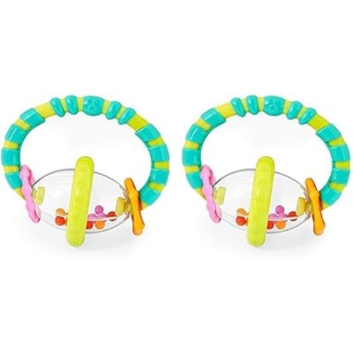Bright Starts Grab & Spin Baby Rattle & BPA-Free Teether Toy, Ages 3 Months+ (Pack of 2)