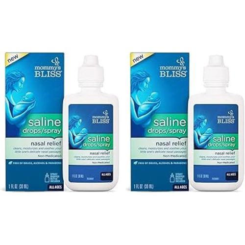 Mommy's Bliss Saline Drops/Spray, Nasal Relief for Newborns & Up, 1 Fl Oz (Pack of 2)