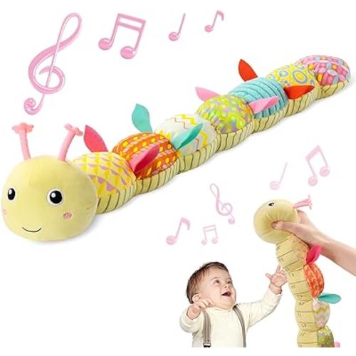 Sumobaby Baby Girl Toys Musical Caterpillar, Stuffed Animal Activity Soft Toys with Teether,Multi-Sensory Crinkle, Rattle and Textures,for Tummy Time baby toys 0 to 12 months Girls,Caterpillar(Yellow)