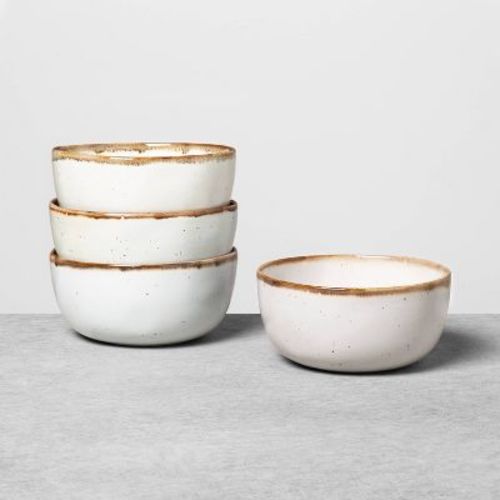 4pk 22oz Stoneware Reactive Glaze Cereal Bowl Set Gray - Hearth & Hand™ With Magnolia: Farmhouse Style, Round Shape, Dishwasher Safe
