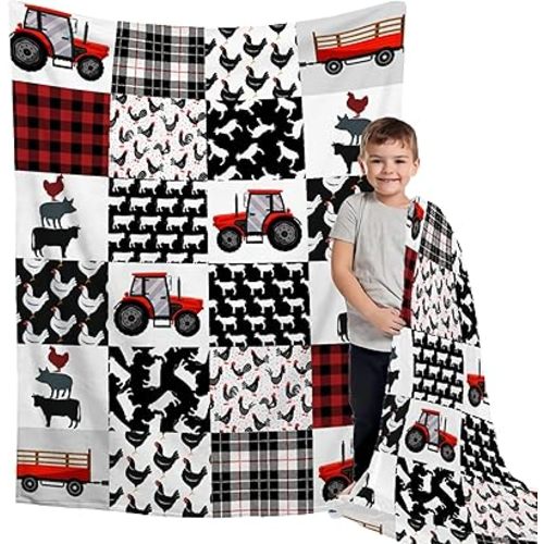 Tractor Farm Fleece Flannel Blanket Receiving Blankets for Boys Girls Toddler Gifts Funny Animals Tractors Farmhouse Kids Throw Blanket Farm Animal Nursery Decor 40''x 50'' for Kids/Child