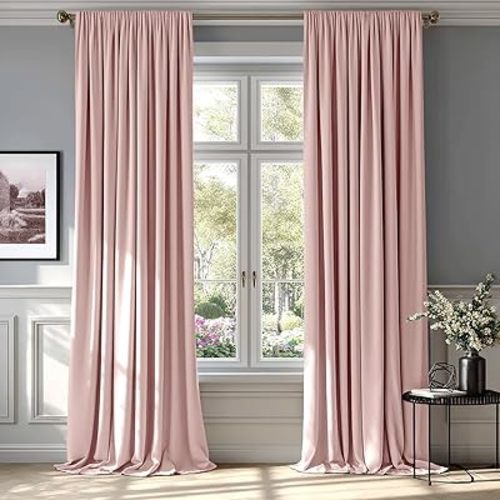 MIULEE Baby Pink Velvet Curtains Thermal Insulated Blackout Curtain Drapes for Bedroom Living Room Darkening 108 Inches Long Curtains Panels Rod Pocket Set of 2
