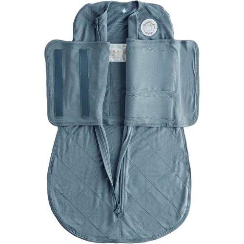 DREAMLAND BABY Bamboo Viscose Swaddle Sleep Sack (0-6 Months). Ultra Soft Swaddle Blanket w/Built in Band. 97% Viscose, 3% Spandex (Ocean)