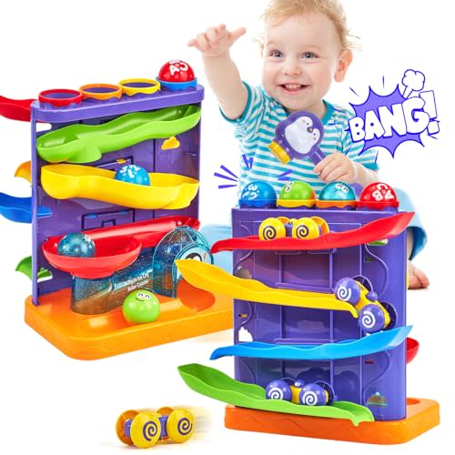 hahaland Toddler Toys for 1 Year Old Boy 2 in 1 Pound Ball Toy & Car Ramp Race Track Learning Early Developmental Montessori Toys for 2 Year Old Birthday Gifts Easter Basket Stuffers