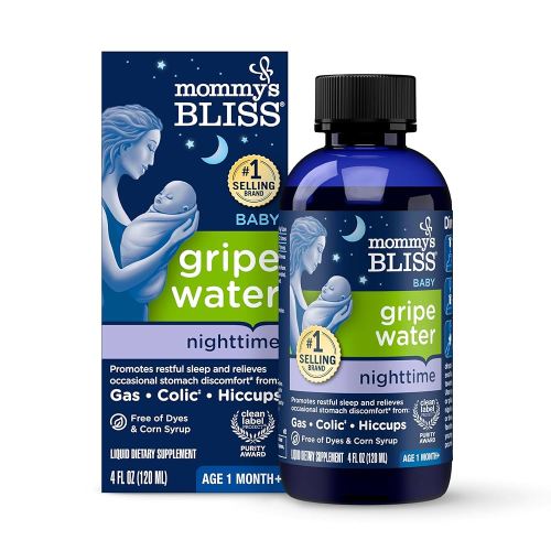 Mommy's Bliss Gripe Water Night Time, Infant Gas & Colic Relief, Gentle & Safe, 2 Weeks+, 4 FL OZ Bottle (Pack of 1)