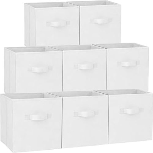 Criusia Storage Cubes - 11 Inch Heavy Duty Fabric Storage Bins for Shelves Closet Cube Organizer - 8 Pack Collapsible Cube Storage Bins Baskets for Clothes Blankets Toys - Nursery Organization (White)