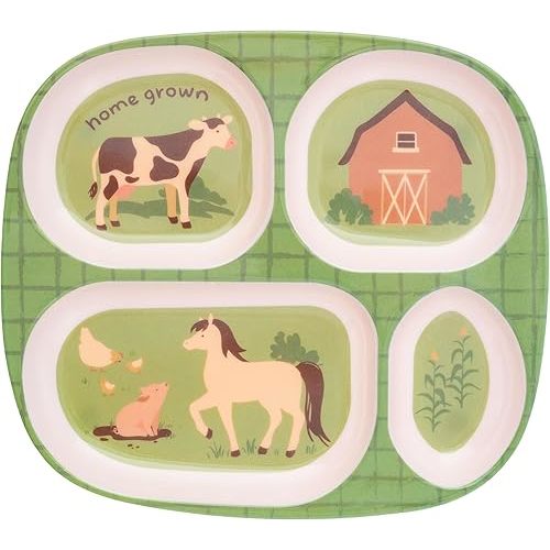 Stephen Joseph, Melamine Dinner Plate for Kids, Toddler Plastic Mealtime Divided Plates, Dinnerware Dishes Set for Picky Eaters Boy and Girls, Farm