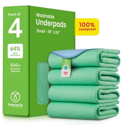 Improvia 18" X 24" Washable Underpads, Heavy Absorbency Reusable Bedwetting Incontinence Pads - Blue, Pack Of 4