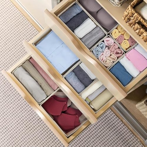 Kootek 16 Pack Drawer Organizer Clothes, Dresser Drawer Organizers for Clothing Fabric Foldable Closet Organizers and Storage Bins for Baby Clothes, Nursery, Underwear, Bras, Socks