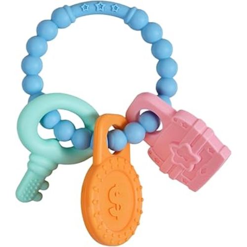 Baby Teething Ring with Keys Teether Toy,Food Grade Silicone Chew Toys for 3-6,6-12,12-18 Months Newborns,Infants,Toddlers Teething Relief,Safe and Soft,BPA Free,Baby Essentials.(Blue)