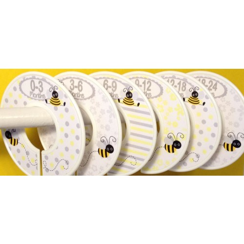 Baby Closet Dividers Organizers Yellow and Grey Bumble Bees Bumblebees CD544 Baby Nursery Shower Gift - Cothes Dividers
