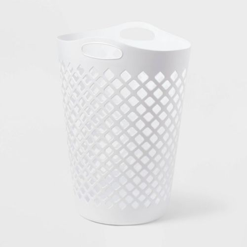 2.2bu Flexible Laundry Hamper White - Brightroom™: Tall Plastic Clothes Hamper With Built-in Handles, Diamond Pattern