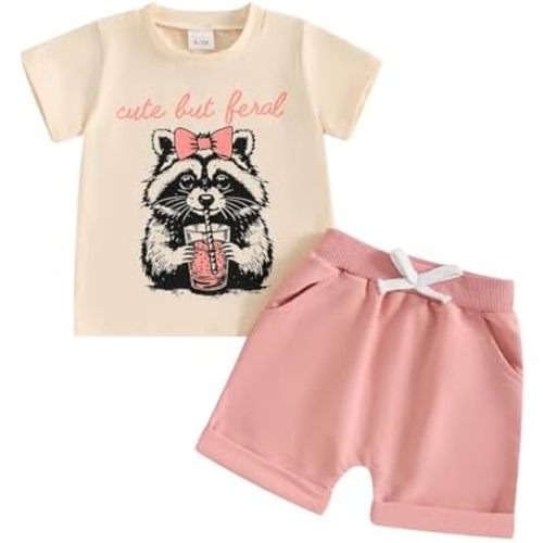 Sejardin Baby Girl Summer Outfit Infant Letter Print Short Sleeve T Shirt Tops and Stretch Shorts 6 12 18 24M 2T Girl Clothes