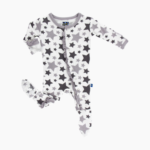 KicKee Pants Essentials Print Classic Ruffle Footie - Feather Rain Stars, 0-3 Months
