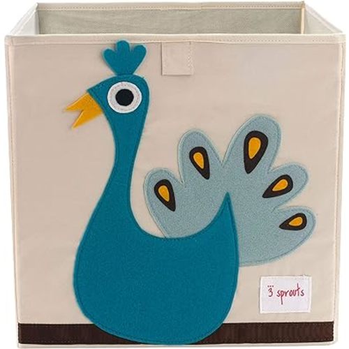 3 Sprouts Toy Storage Organizer: Toy Box Cube Organizer for Playroom, Nursery - Foldable Storage Bin - Peacock