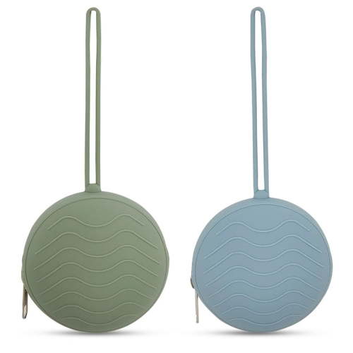 HippoBaby Silicone Pacifier Holder Case 2-Pack – 100% Food-Grade, BPA-Free, Portable with Loop – Durable & Easy to Clean (Sage/Sky Blue)
