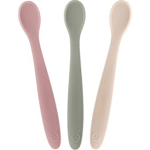 WeeSprout Silicone Baby Spoons - First Stage Infant Feeding Utensils With Soft-Tip, Bendable Kitchenware for Parent & Self-Feeding, Ultra-Durable, Dishwasher Safe, Travel Case, Set of 3