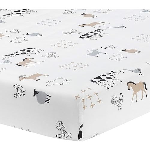 Lambs & Ivy Baby Farm Animals 100% Cotton Fitted Crib Sheet - White
