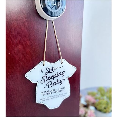 Small Baby Sleeping Hanging Sign,Do Not Knock Or Ring The Bell, Door Hanger for Baby Room, Nursery, Front Door (clothes)