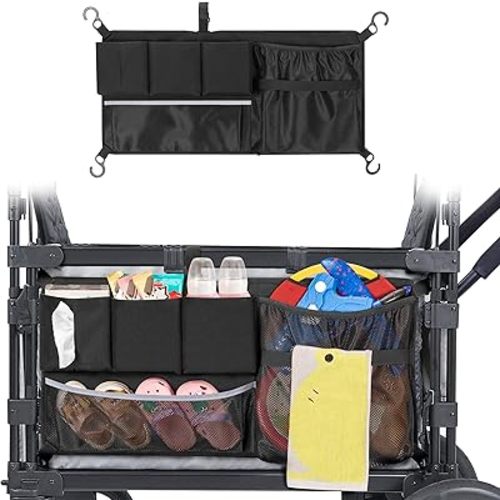 Stroller Wagon Cargo Net, Wagon Accessories Organizer Compatible with WONDERFOLD W-Series Models, Large Capacity Mesh Cargo Storage Bag with Sorting Pockets Compatible with Keenz Wagon, Black